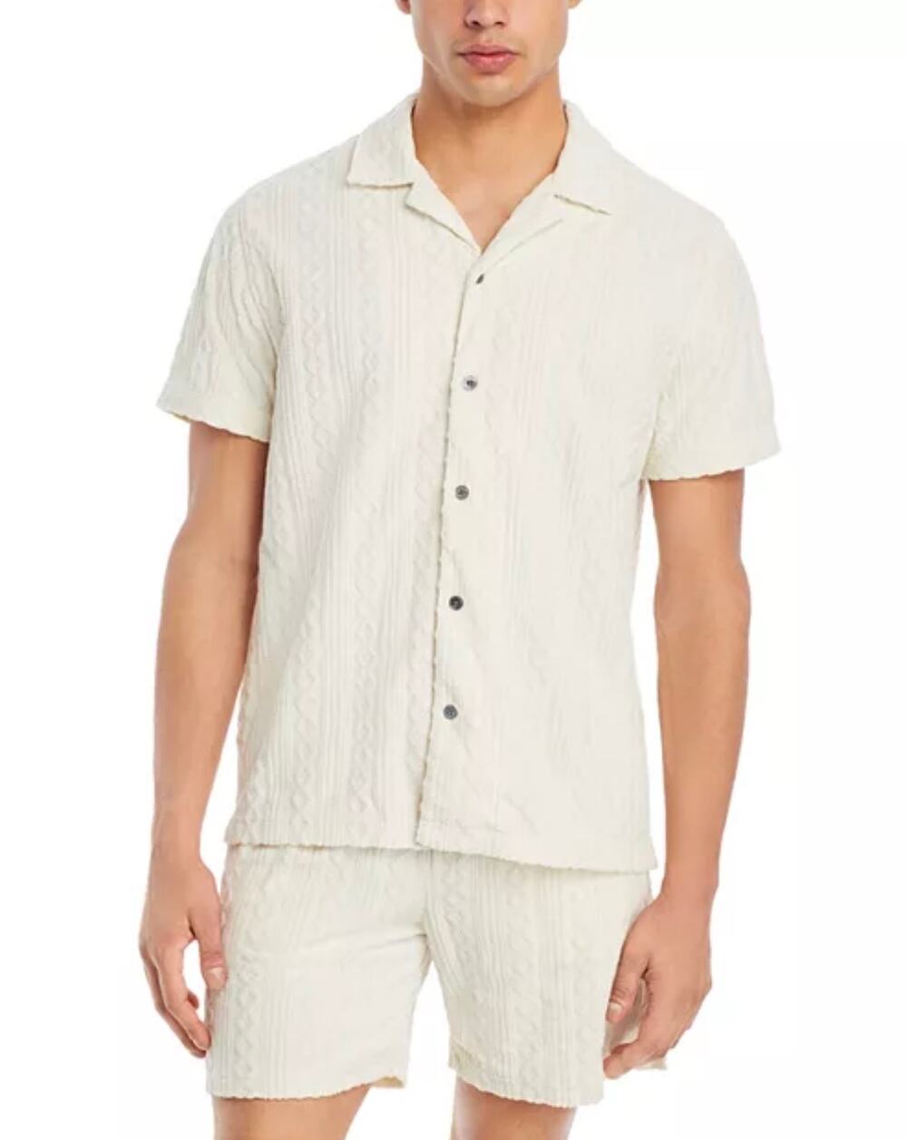 RAILS Shirt MED Maverick‎ Terry Cloth Jacquard Camp Raised Texture Spread collar